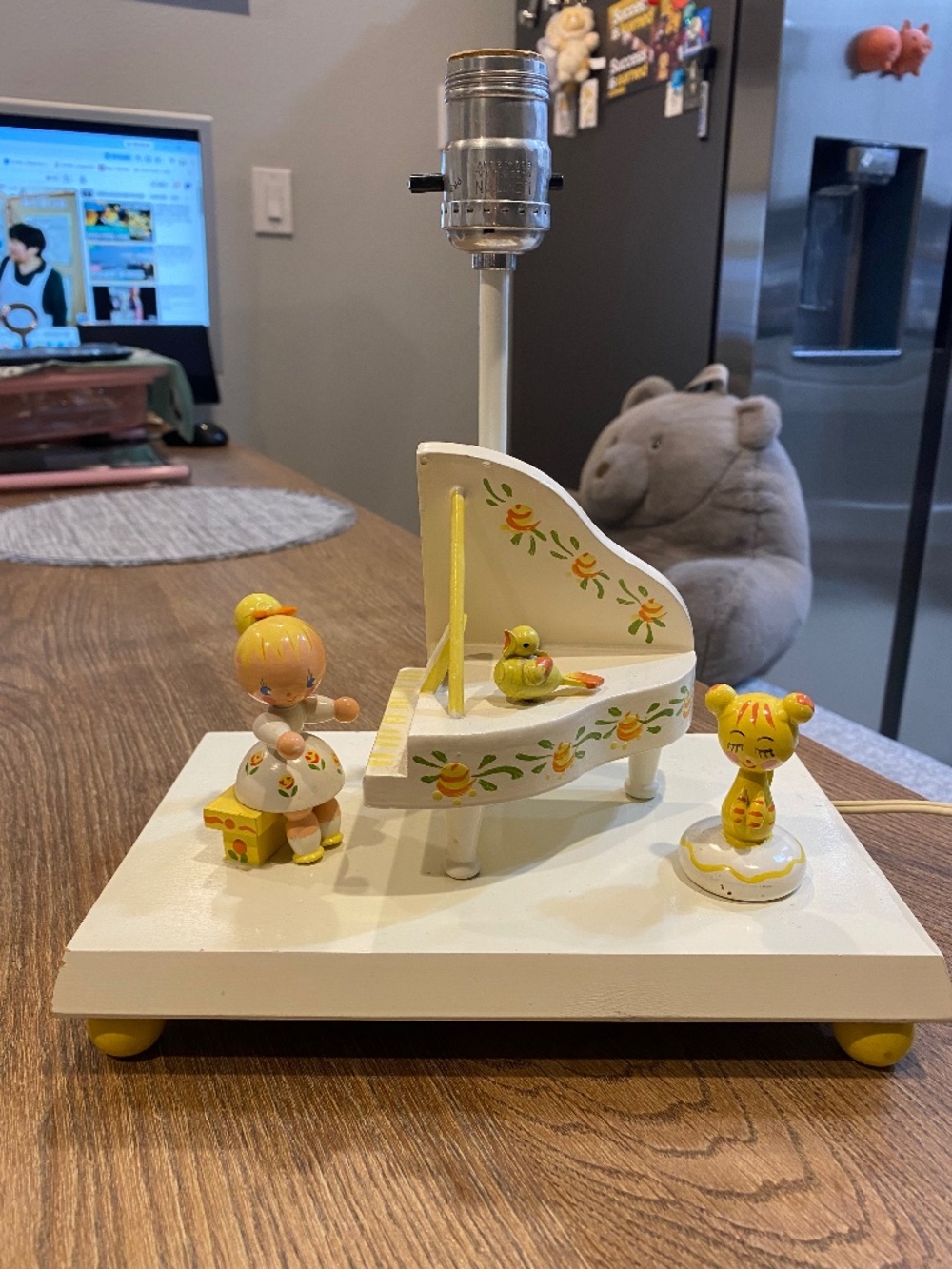 RARE Vintage IRMI Wooden Nursery Lamp Baby Grand Piano Figurine HTF